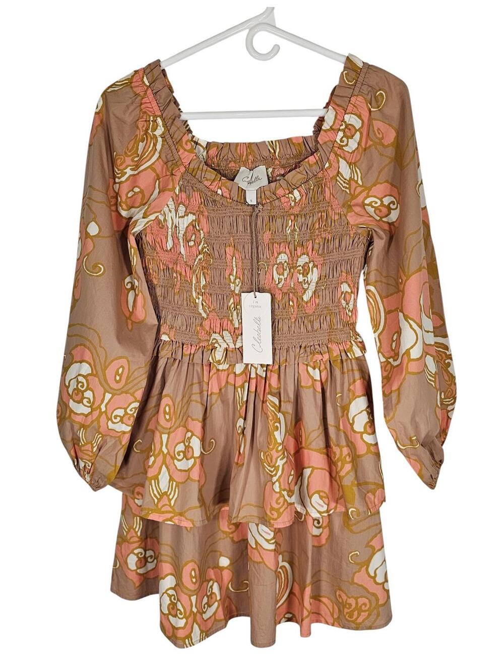 Cleobella Journee Mini Dress NWT Abstract Rose Organic Cotton Sz S Handcrafted - Picture 4 of 13